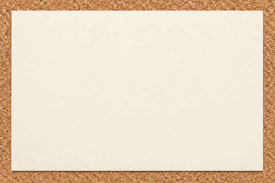 Generated blank paper notice on a corkboard, with the source label rendered as selectable text.